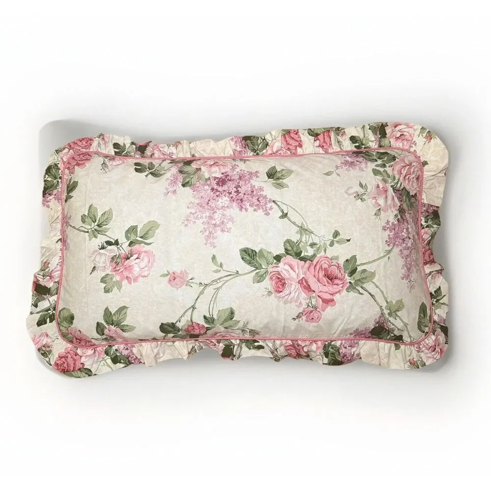 VTG Sanderson By Martex Rose & Lilac Ruffled Set Of 2 KING Pillow Shams NOS